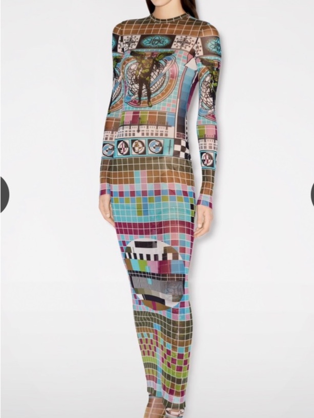 Jean Paul Gaultier Multicolor Mosaic Long Sleeve Bodycon Dress